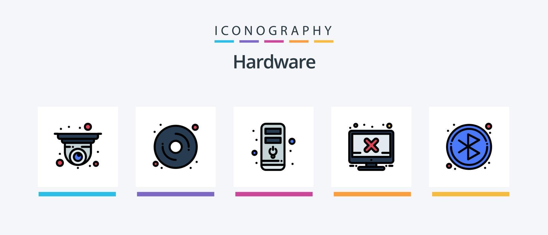 hardware linea pieno 5 icona imballare Compreso sicurezza. ospitando. hardware. interruttore. energia pulsante. creativo icone design vettore
