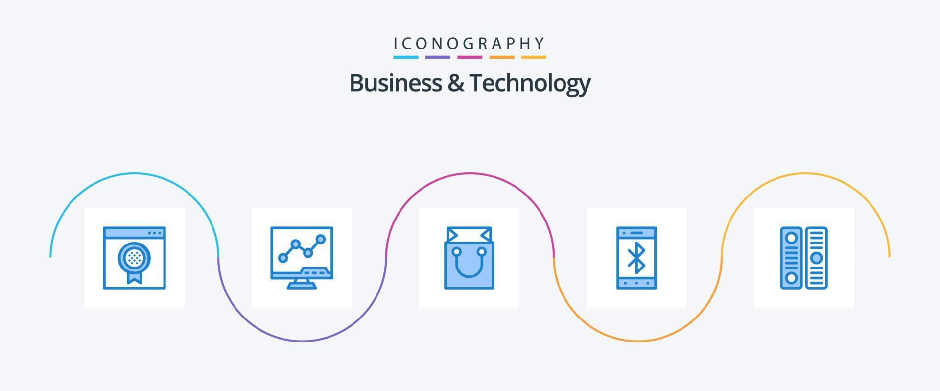 attività commerciale e tecnologia blu 5 icona imballare Compreso directory. senza fili. Borsa. mobile. Bluetooth vettore