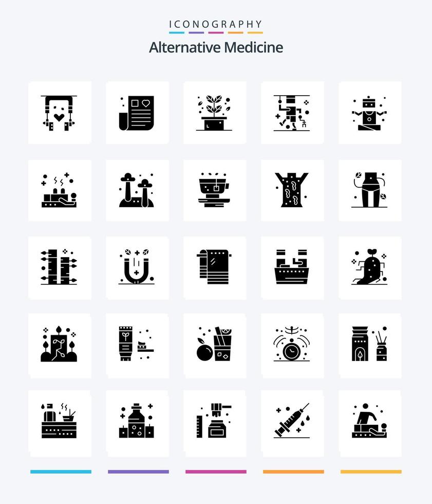 creativo alternativa medicina 25 glifo solido nero icona imballare come come le persone. medico. erba. lesione. incidente vettore