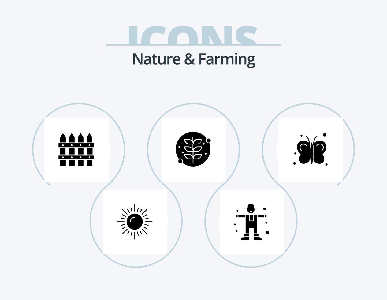 natura e agricoltura glifo icona imballare 5 icona design. insetti. la farfalla. agricoltura. pianta. foglia vettore
