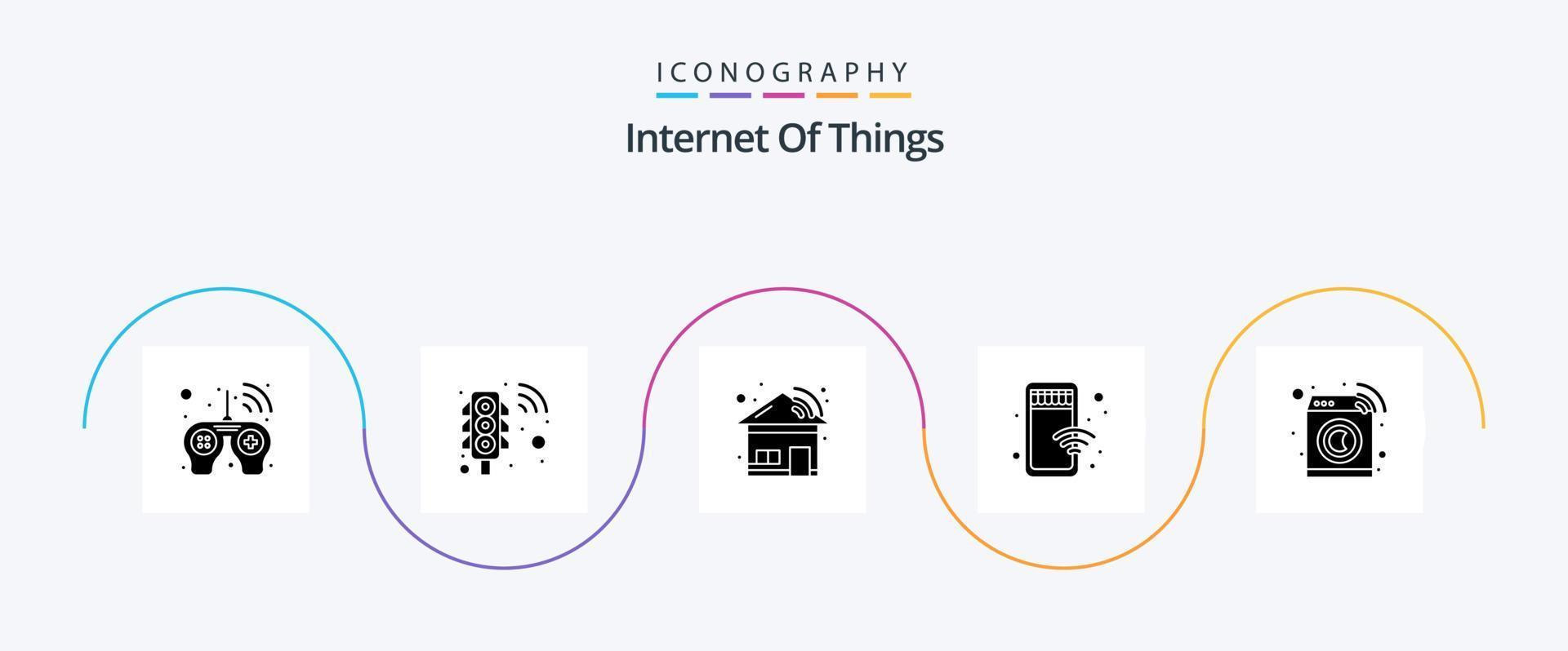 Internet di cose glifo 5 icona imballare Compreso lavaggio. macchina. casa. negozio. in linea vettore