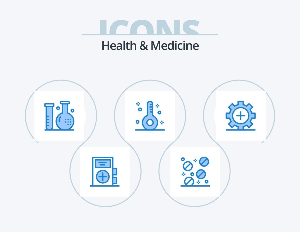 Salute e medicina blu icona imballare 5 icona design. . cura. medico vettore