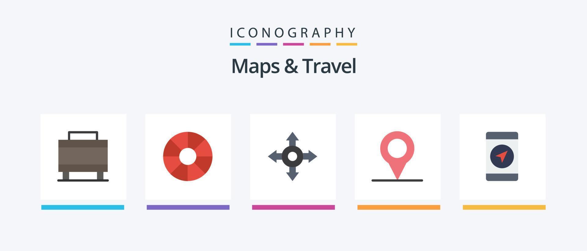 mappe e viaggio piatto 5 icona imballare Compreso . spillo. . creativo icone design vettore