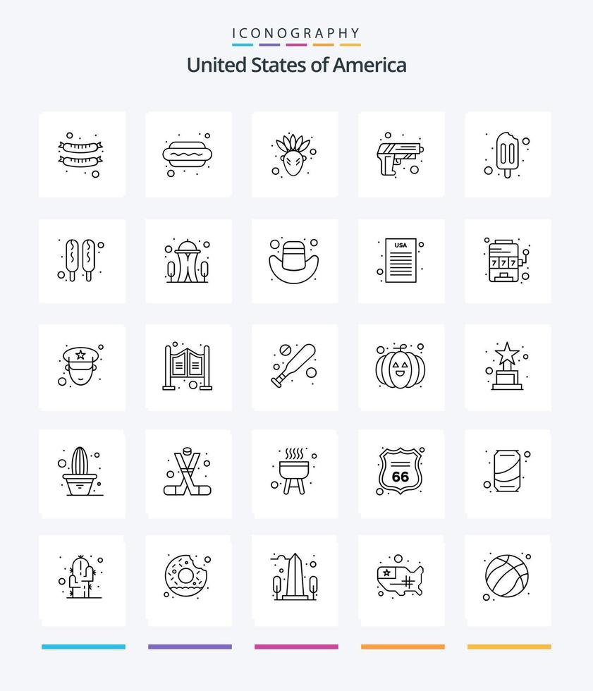 creativo Stati Uniti d'America 25 schema icona imballare come come Mais cane. ghiacciolo. nativo americano. ghiaccio crema. esercito vettore