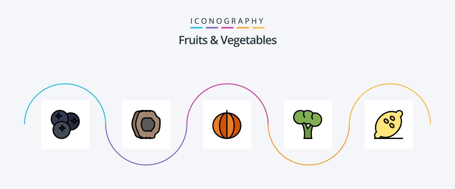 frutta e verdure linea pieno piatto 5 icona imballare Compreso organico. broccoli. frutta. verdure. zucca vettore