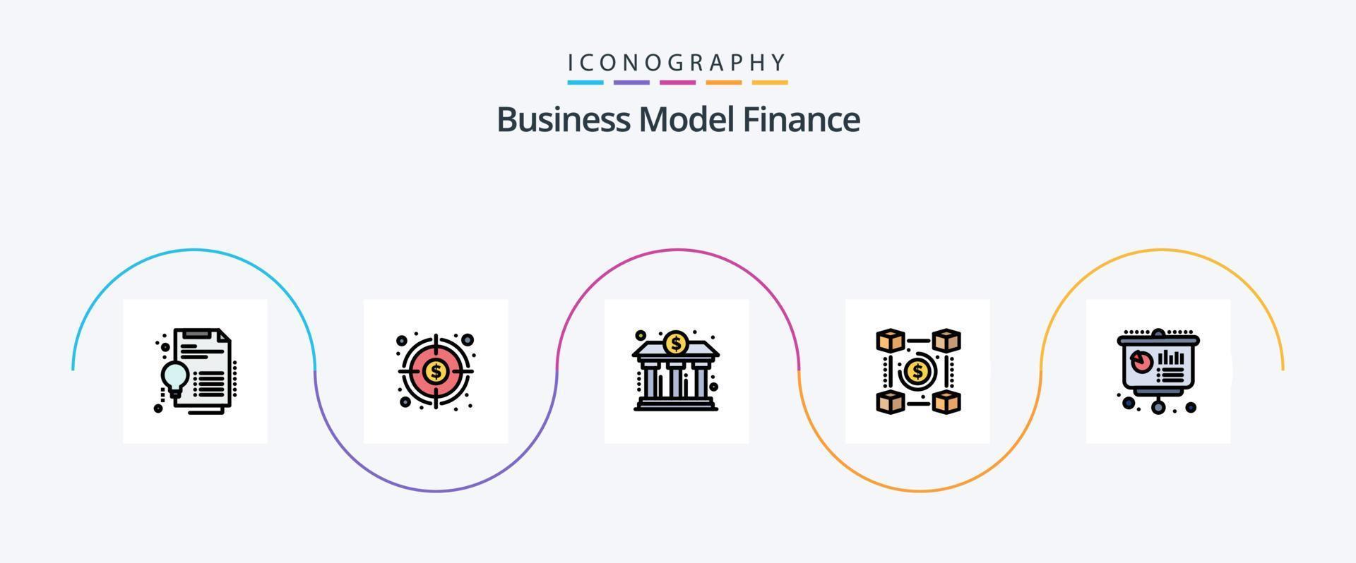 finanza linea pieno piatto 5 icona imballare Compreso pp. moneta. obbiettivo. blockchain. energia vettore