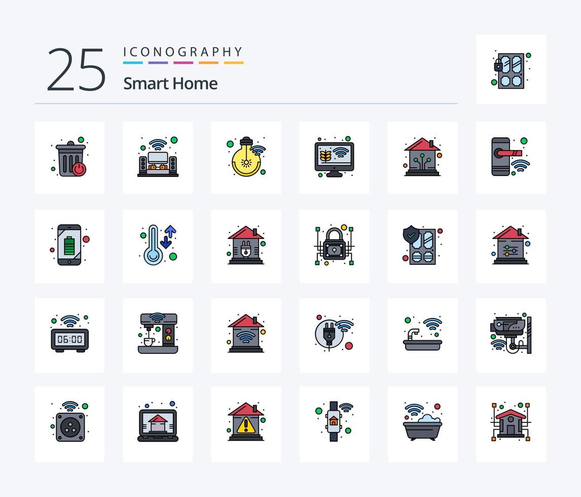 inteligente casa 25 linea pieno icona imballare Compreso controllo. tenere sotto controllo crescita. Internet. crescita. agricoltura vettore
