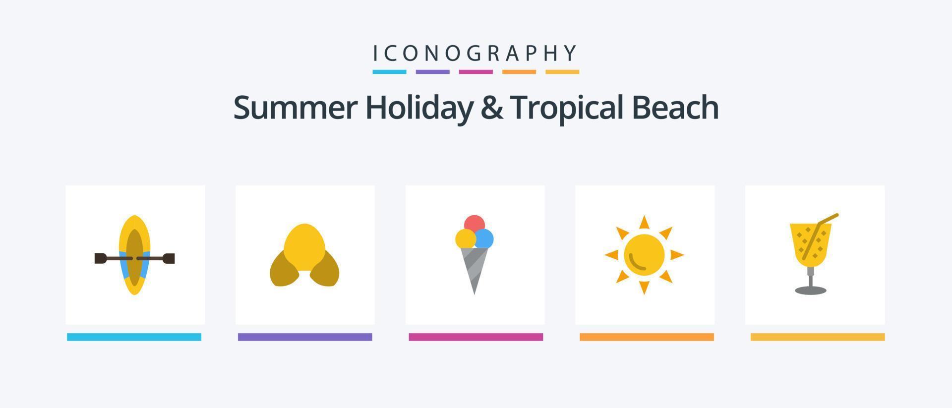 spiaggia piatto 5 icona imballare Compreso . succo. ghiaccio crema. bere. sole. creativo icone design vettore