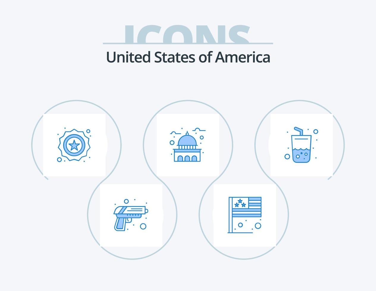 Stati Uniti d'America blu icona imballare 5 icona design. bicchiere. Stati Uniti d'America. americano. punto di riferimento. edificio vettore
