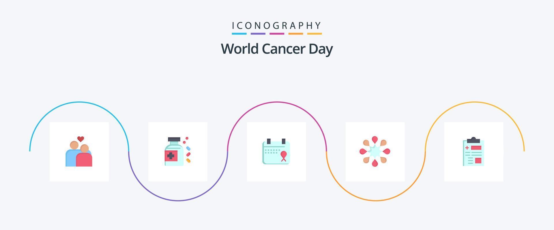 mondo cancro giorno piatto 5 icona imballare Compreso mondo. operazione. medicinale. amore. giorno vettore