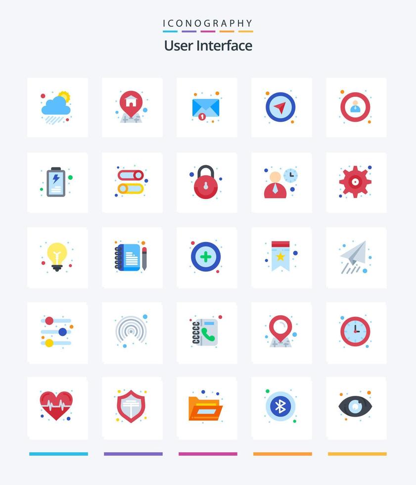 creativo utente interfaccia 25 piatto icona imballare come come batteria. navigazione. posta. interfaccia. Selezionare vettore