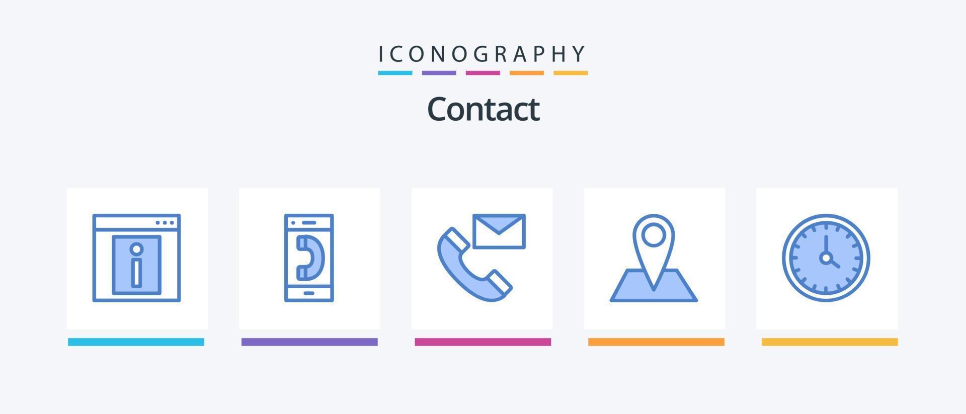 contatto blu 5 icona imballare Compreso carta geografica. contatto. conversazione. Informazioni. contatto noi. creativo icone design vettore