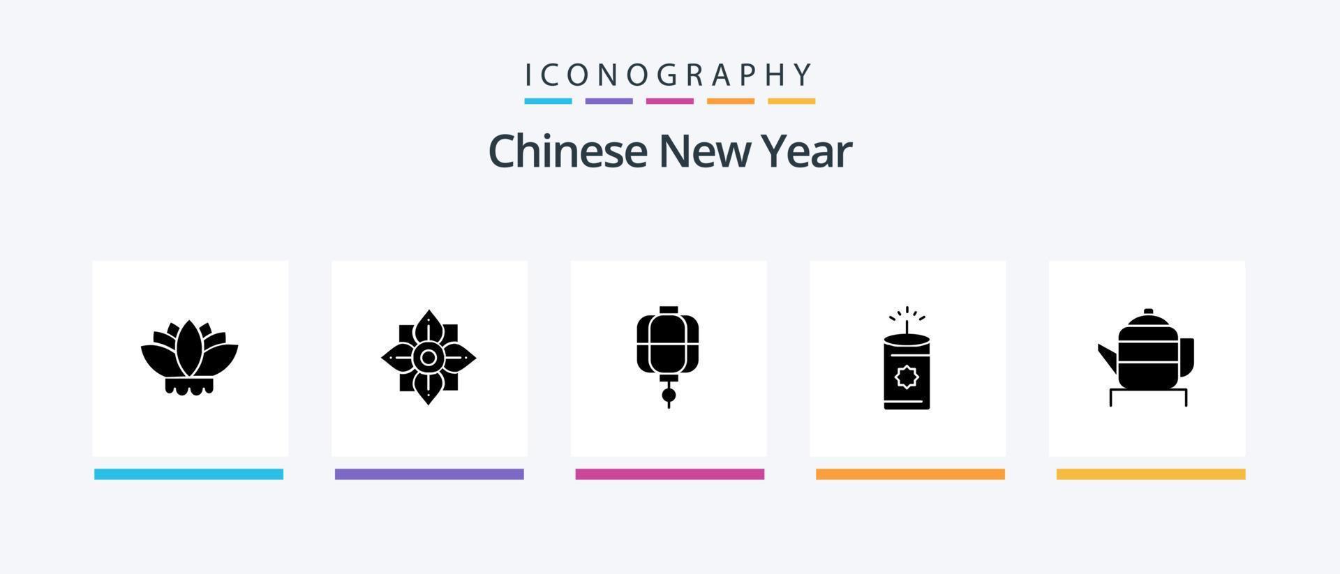 Cinese nuovo anno glifo 5 icona imballare Compreso lanterna. anno. fiore. nuovo. Cina. creativo icone design vettore