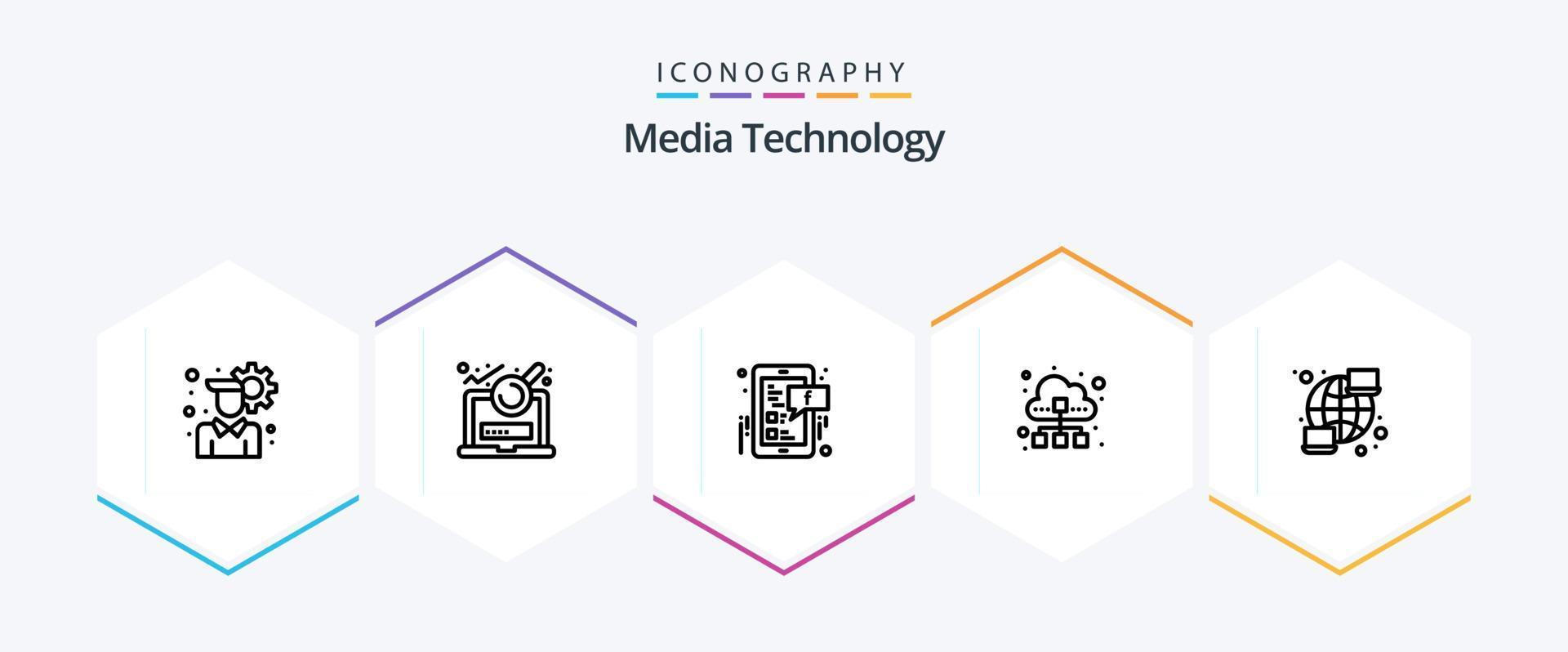 media tecnologia 25 linea icona imballare Compreso computer. nube. sociale. dati traffico. dati vettore