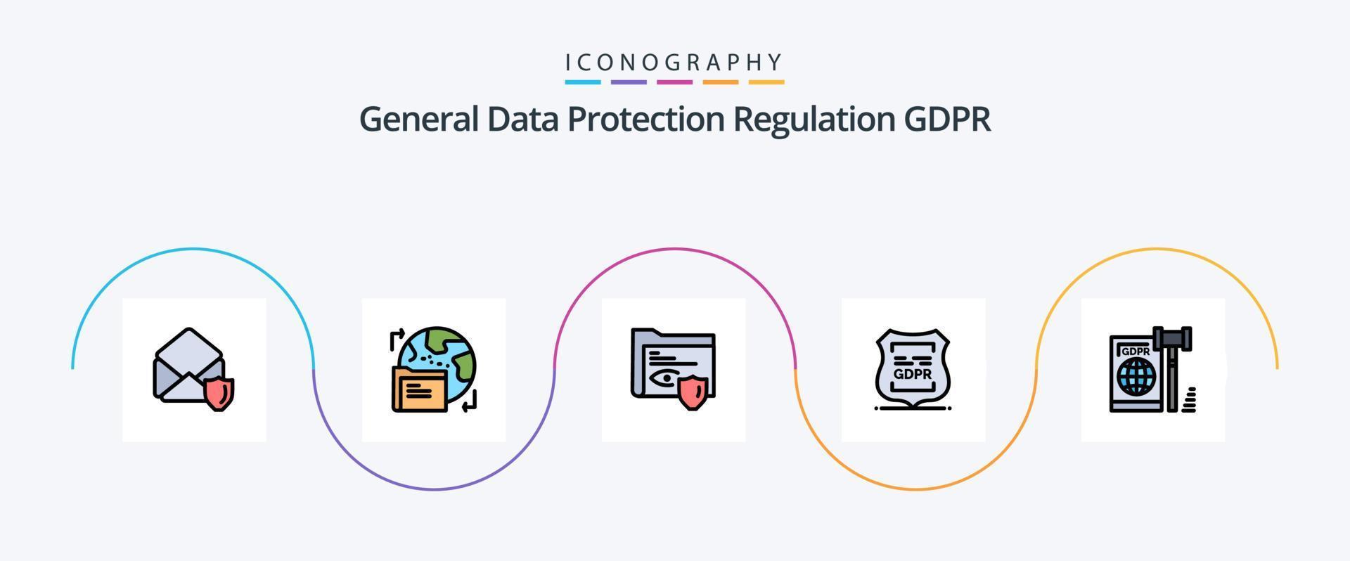 GDPR linea pieno piatto 5 icona imballare Compreso attività commerciale. privacy. gdpr. bloccato. dati vita privata vettore