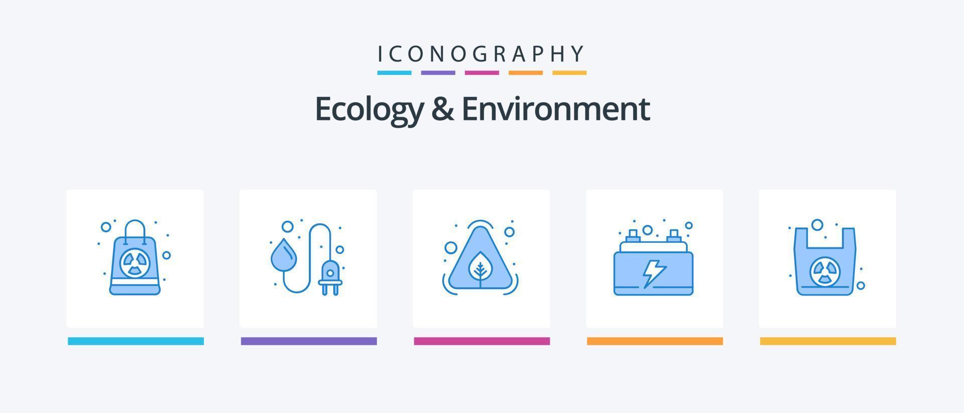 ecologia e ambiente blu 5 icona imballare Compreso carta Borsa. potenza. eco. energia. macchina. creativo icone design vettore