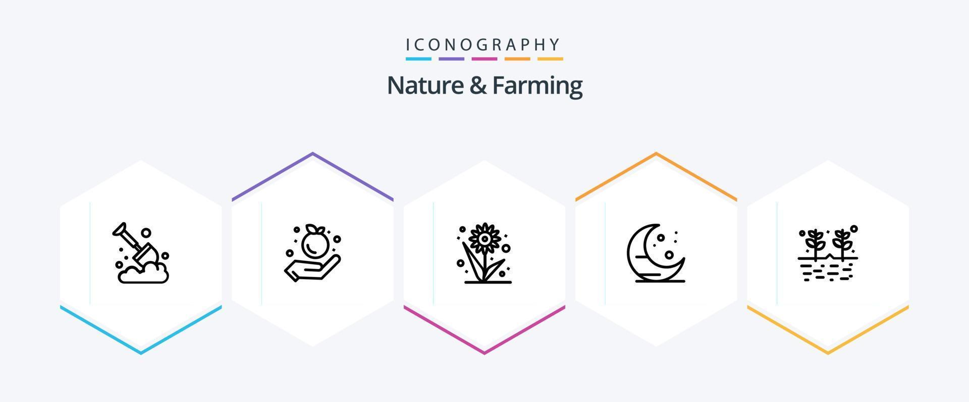 natura e agricoltura 25 linea icona imballare Compreso grani. agricoltura. fiore. agricoltura. Luna vettore