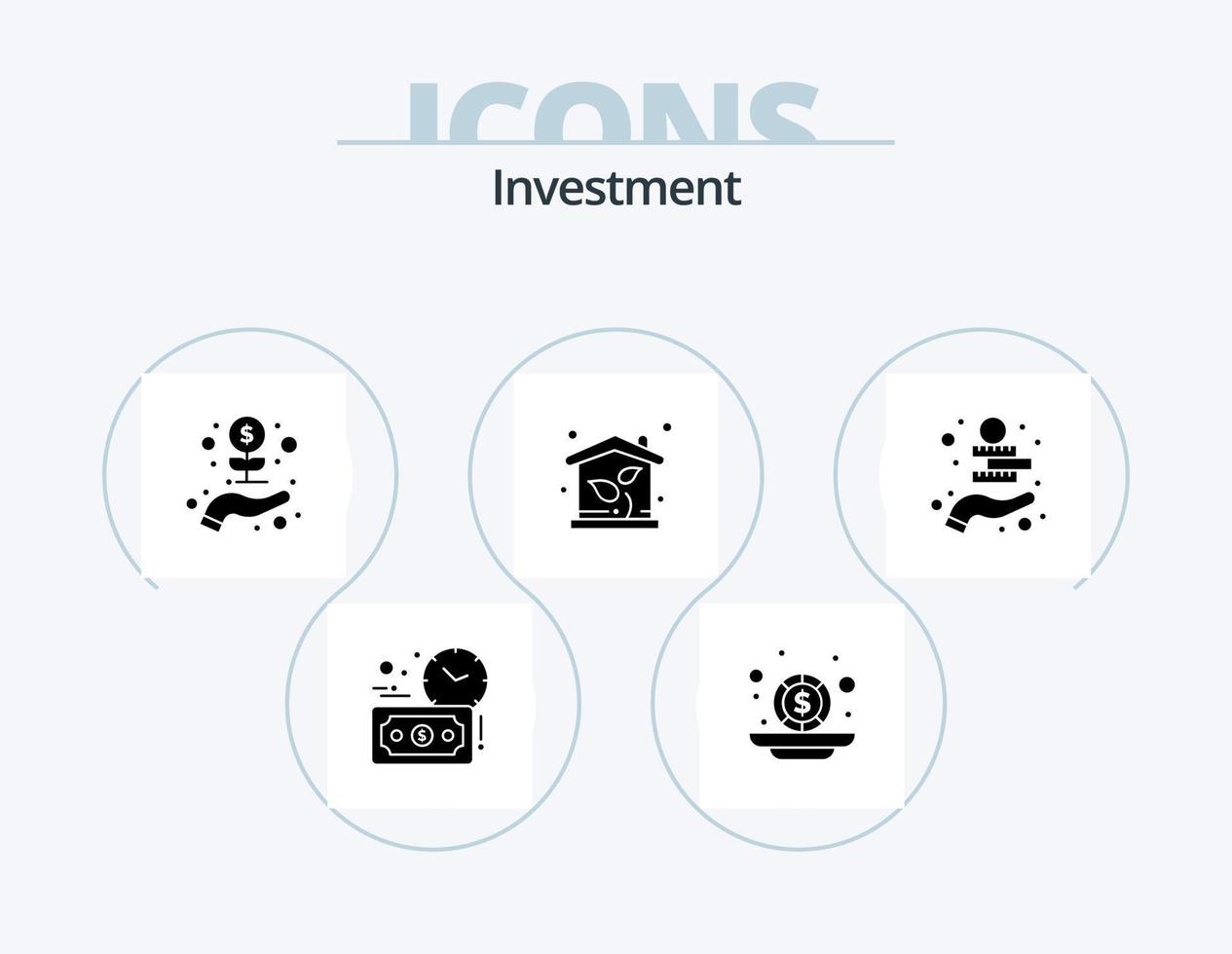 investimento glifo icona imballare 5 icona design. monete i soldi. investimento. investimento. proprietà. Casa vettore