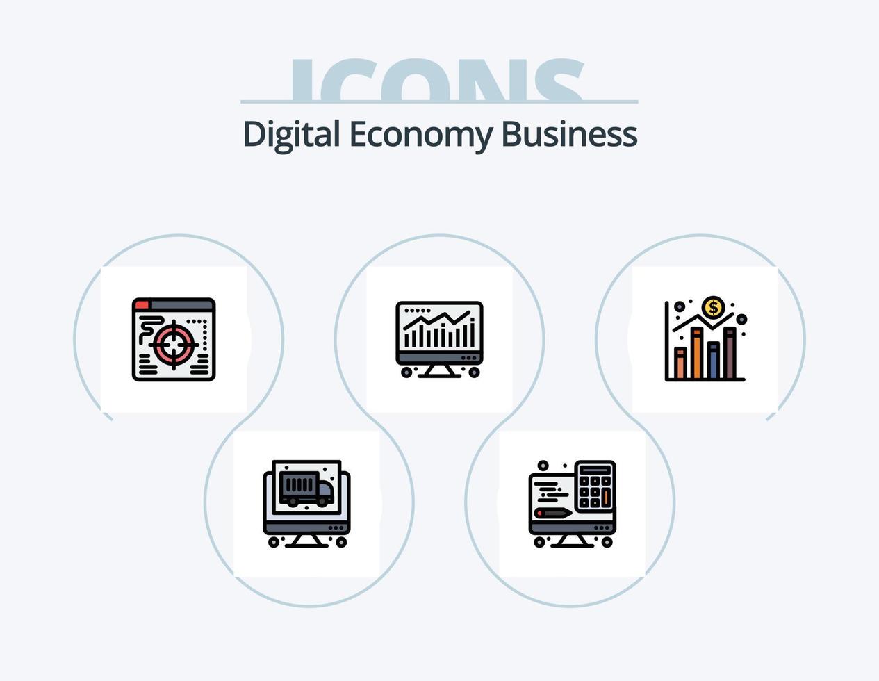 digitale economia attività commerciale linea pieno icona imballare 5 icona design. economia. moneta. ragnatela. moneta. il computer portatile vettore