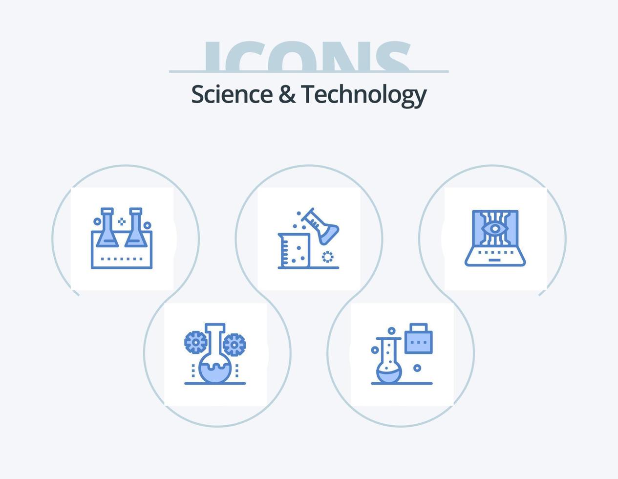 scienza e tecnologia blu icona imballare 5 icona design. scienza laboratorio. chimico scienza. scienza cartella. test tubo. laboratorio borraccia vettore