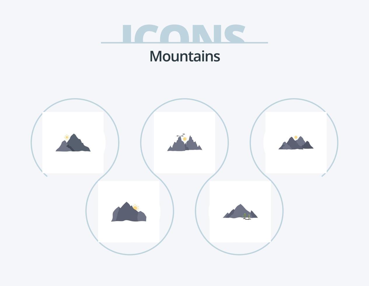 montagne piatto icona imballare 5 icona design. collina. montagna. natura. sole. collina vettore