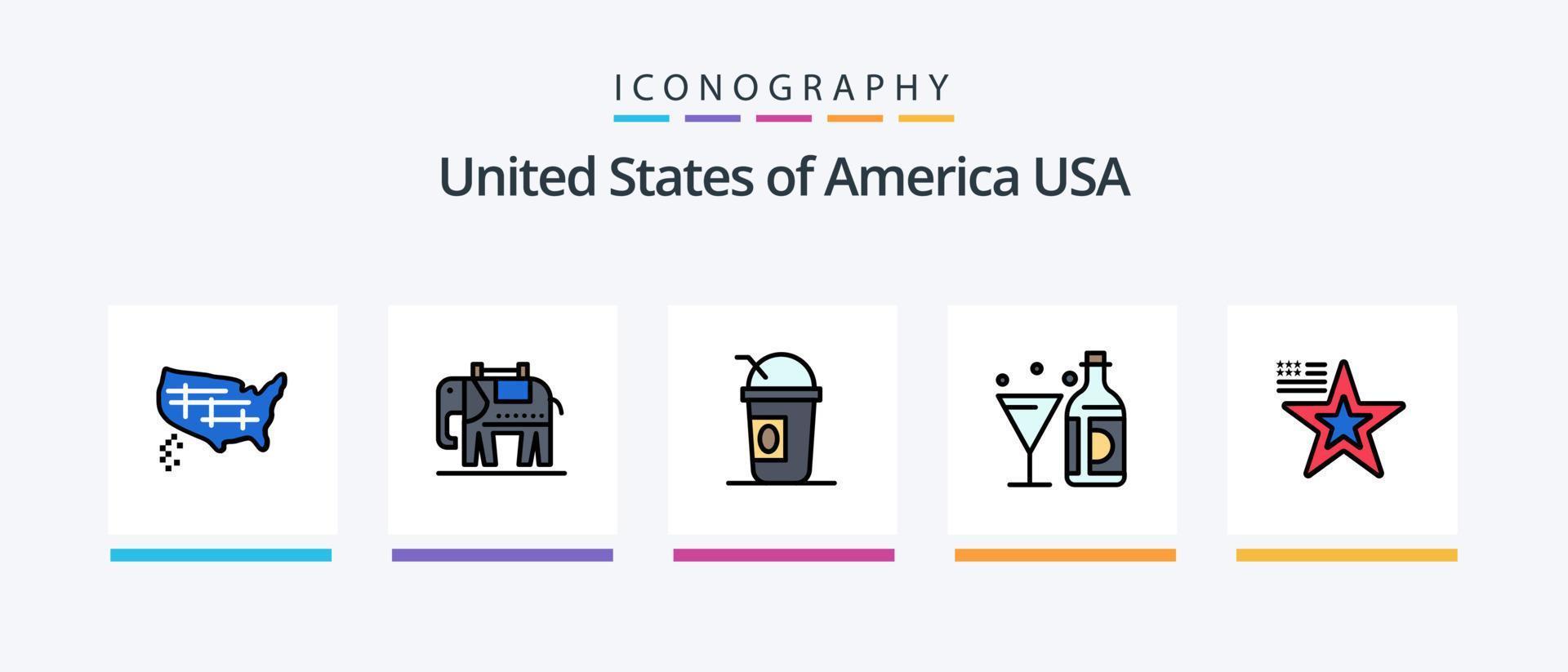 Stati Uniti d'America linea pieno 5 icona imballare Compreso calendario. presidenti. bandiera. cappello. Stati Uniti d'America. creativo icone design vettore