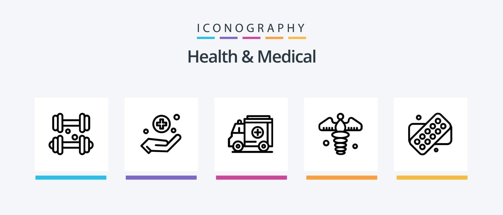 Salute e medico linea 5 icona imballare Compreso . dente. scudo. medico. creativo icone design vettore