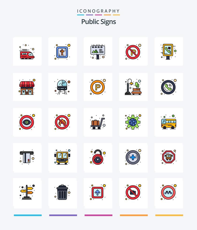 creativo pubblico segni 25 linea pieno icona imballare come come pubblico. Telefono. tabellone. informazione. cartello vettore