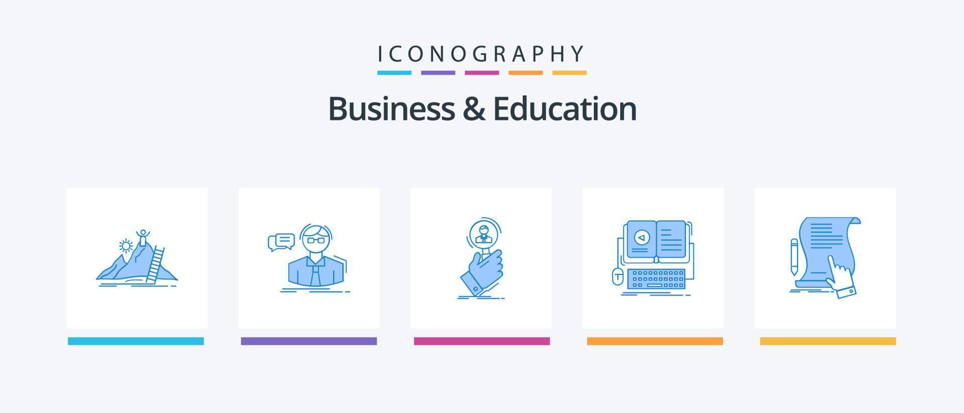 attività commerciale e formazione scolastica blu 5 icona imballare Compreso interattivo. libro. insegnante. le persone. trova. creativo icone design vettore