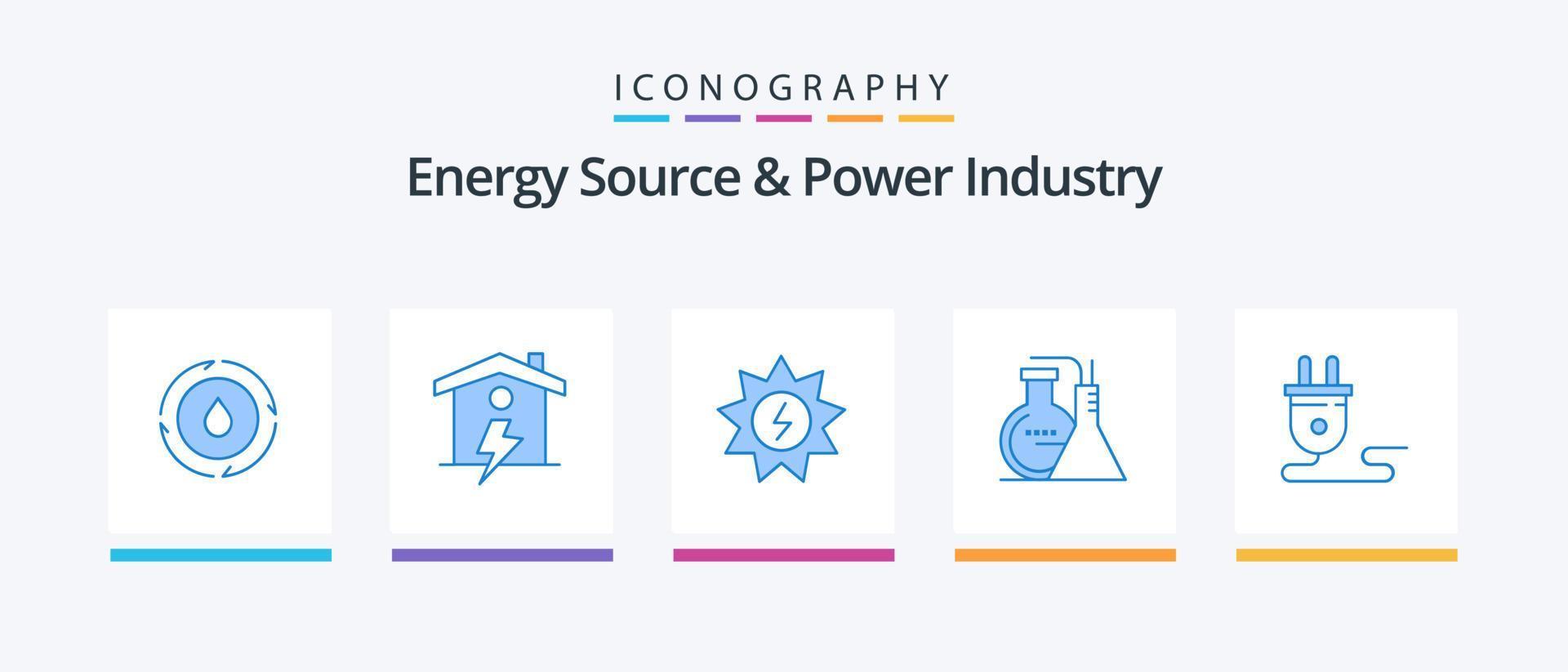 energia fonte e energia industria blu 5 icona imballare Compreso energia. energia. energia. laboratorio. sostanze chimiche. creativo icone design vettore