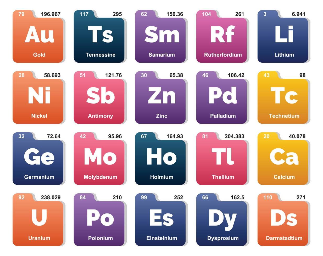 20 preiodico tavolo di il elementi icona imballare design vettore