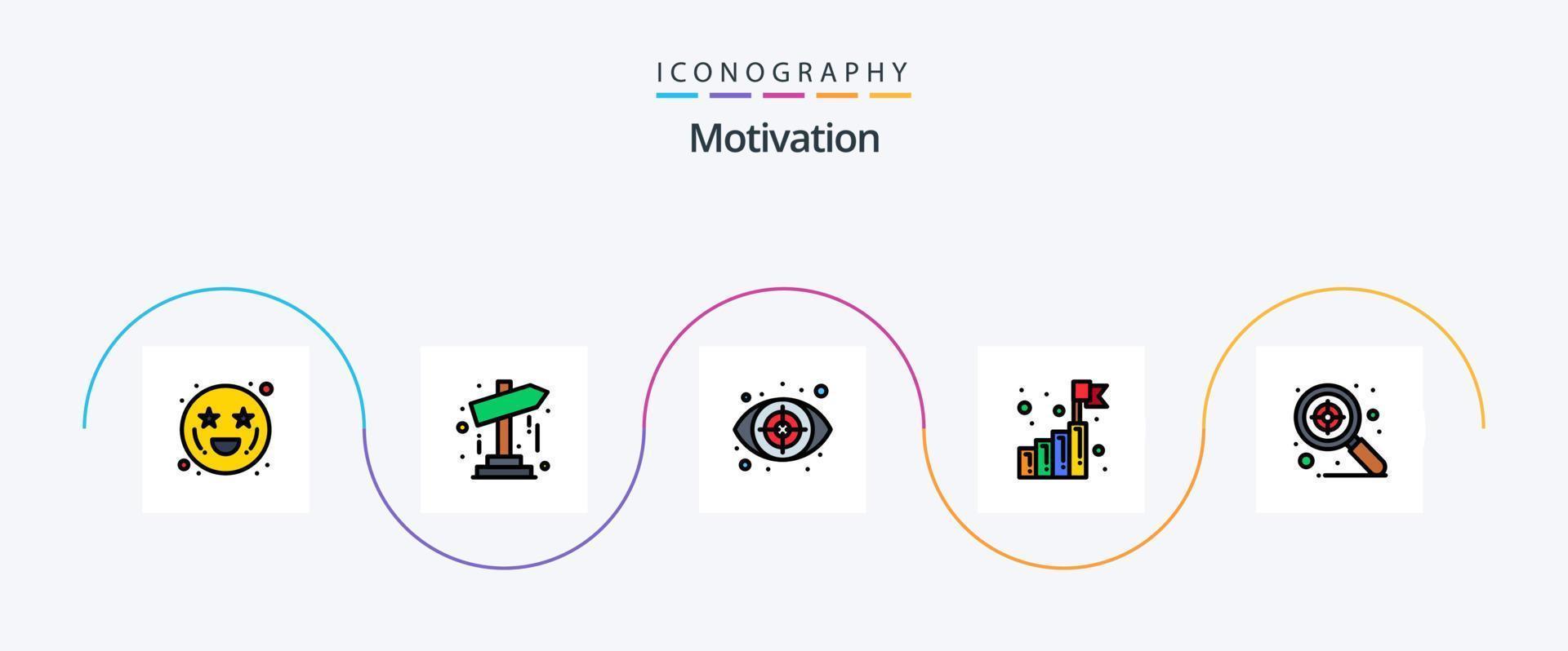 motivazione linea pieno piatto 5 icona imballare Compreso ricerca. successo obiettivo. crimine. avviare. attività commerciale vettore