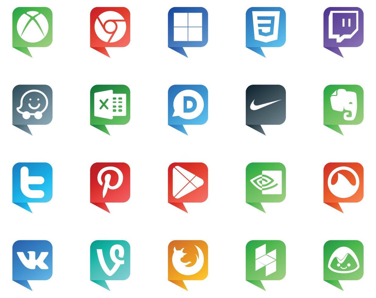 20 sociale media discorso bolla stile logo piace vk nvidia nike applicazioni Pinterest vettore