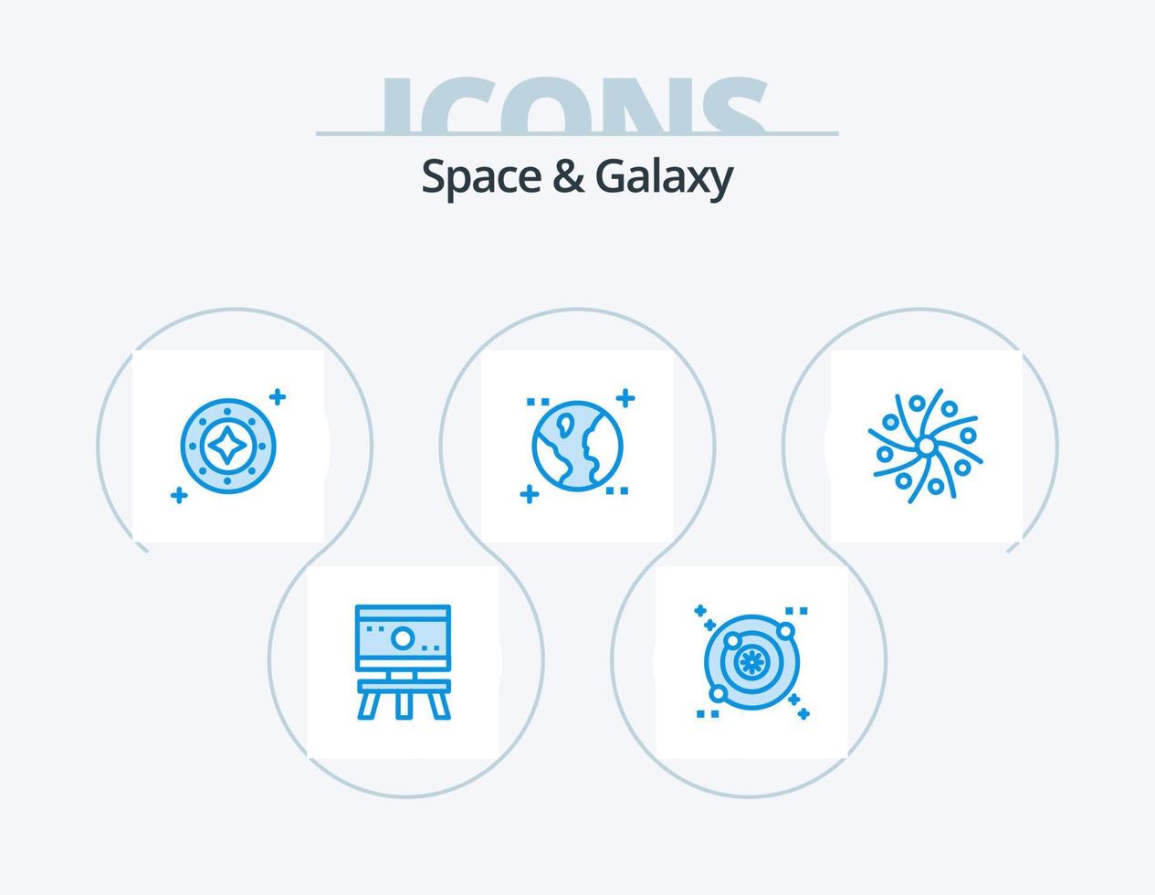 spazio e galassia blu icona imballare 5 icona design. galassia. spazio. galassia. terra. universo vettore
