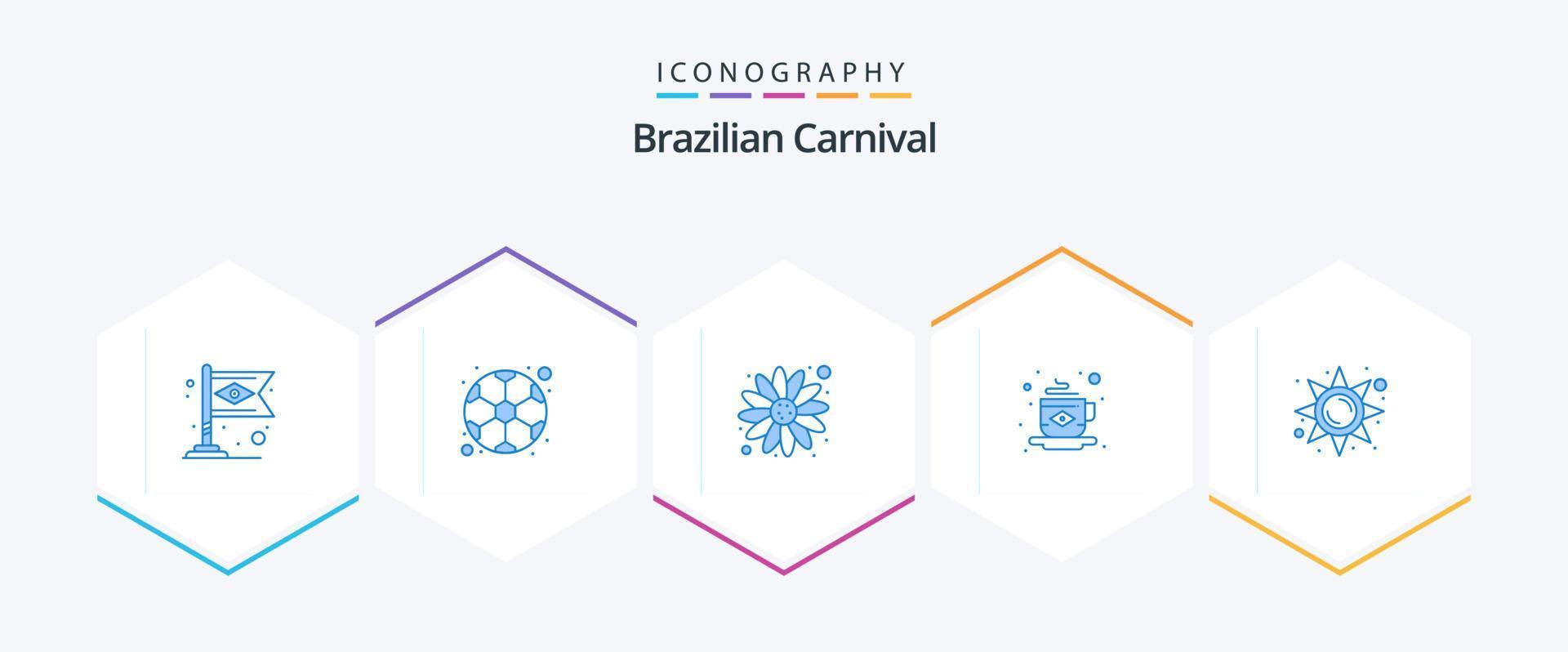 brasiliano carnevale 25 blu icona imballare Compreso sole. luminosità. carnevale. bandiera. caffè vettore