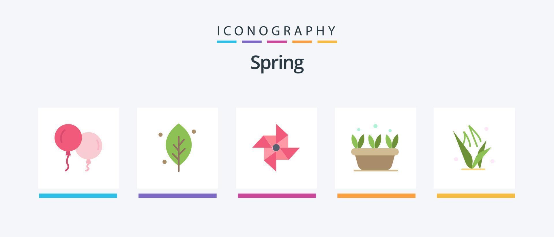 primavera piatto 5 icona imballare Compreso primavera. erbe. vento. erba. pianta. creativo icone design vettore