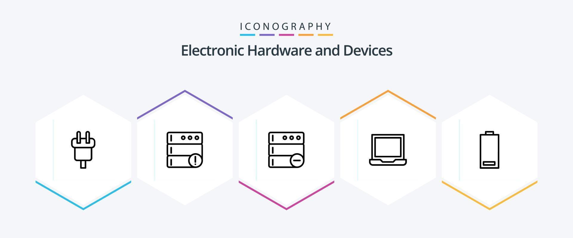 dispositivi 25 linea icona imballare Compreso energia. elettrico. Banca dati. batteria. dispositivi vettore