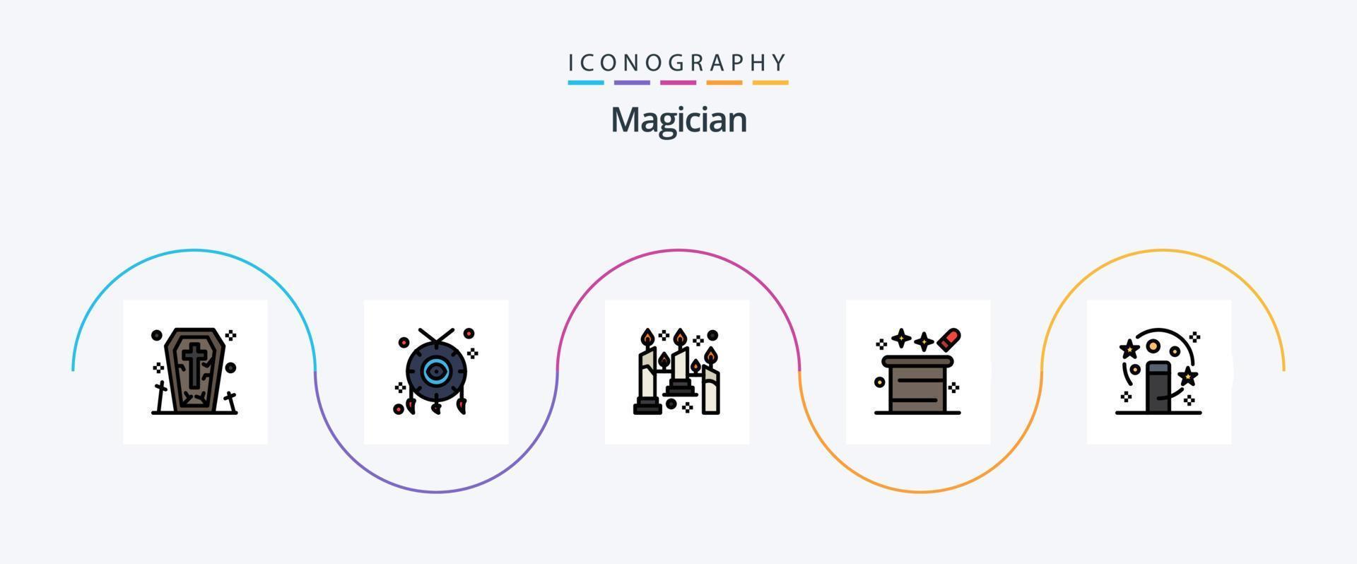 mago linea pieno piatto 5 icona imballare Compreso Magia. mago. ardente. magico. Magia vettore