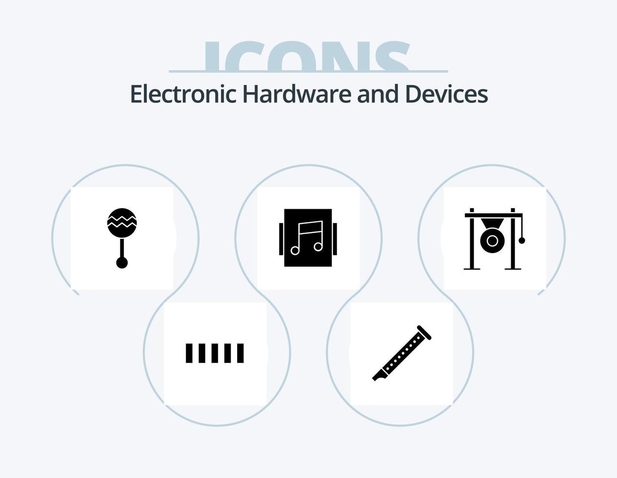 dispositivi glifo icona imballare 5 icona design. gong. vetrina. Audio. musica. suono vettore