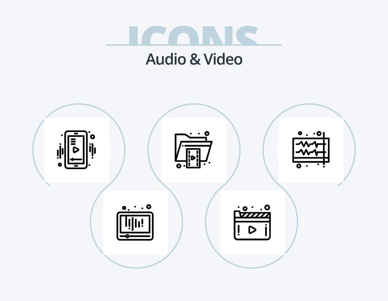 Audio e video linea icona imballare 5 icona design. mobile. giocare a. comunicazione. video. media vettore