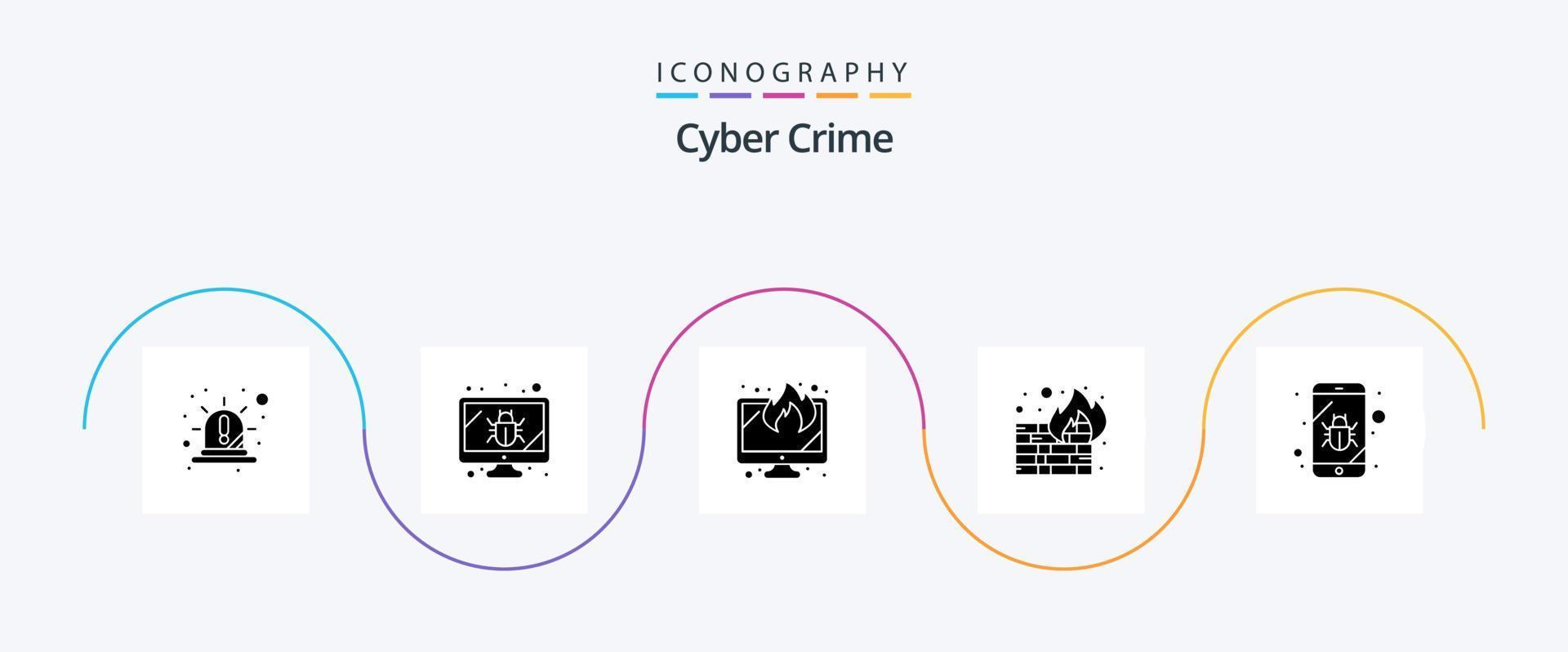 informatica crimine glifo 5 icona imballare Compreso insetto. sicurezza. sicurezza. firewall. dati vettore