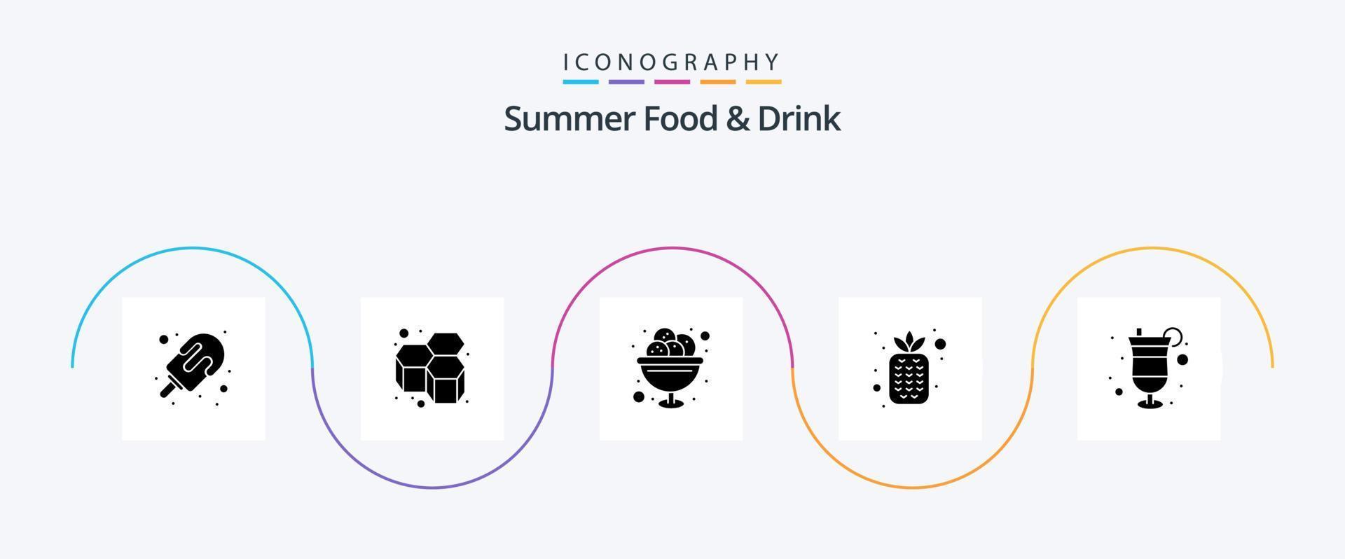estate cibo e bevanda glifo 5 icona imballare Compreso ananas. frutta. dolce. frutta. ghiaccio vettore