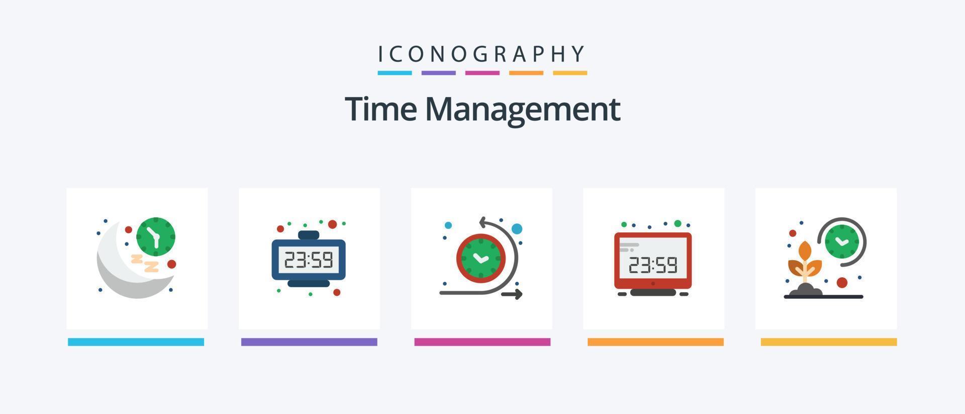 tempo gestione piatto 5 icona imballare Compreso computer volta. computer. volta. orologio. routine. creativo icone design vettore