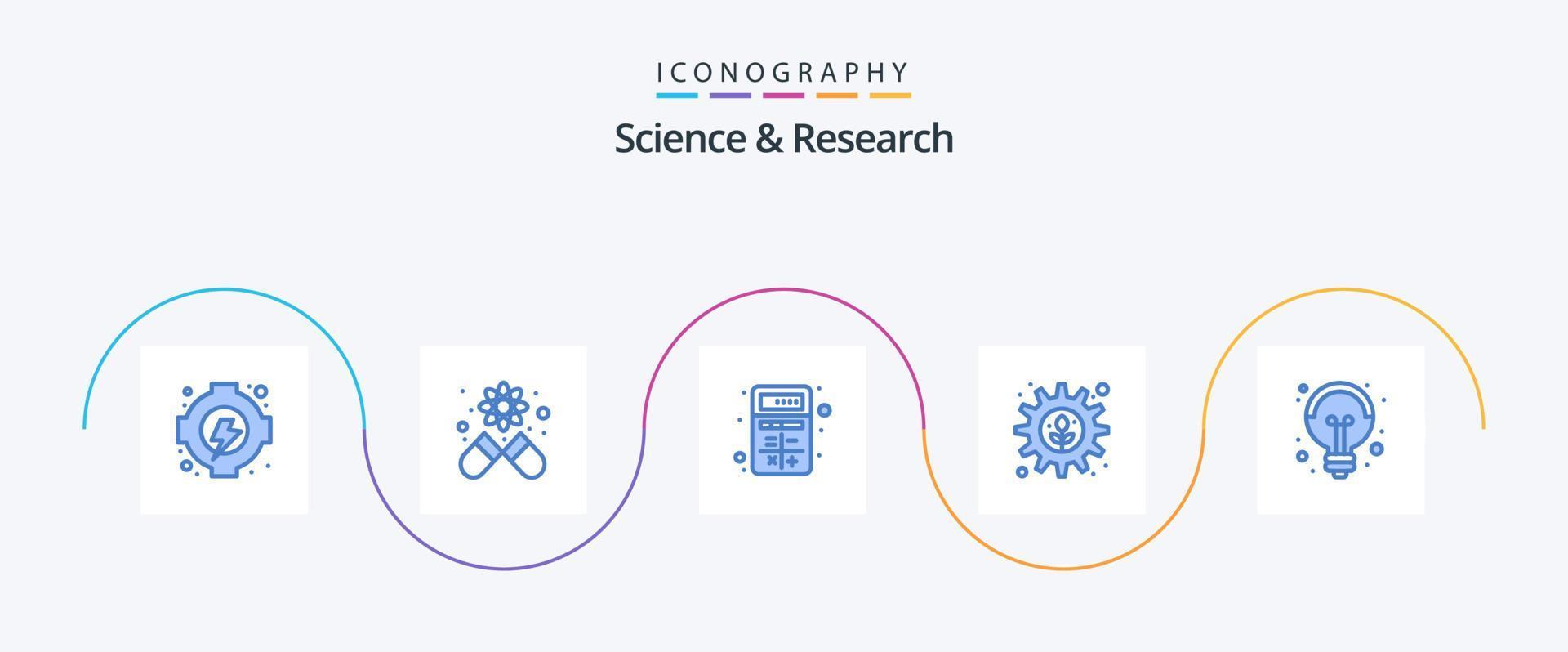 scienza blu 5 icona imballare Compreso luce. elettricità. app. ambientazione. Ingranaggio vettore