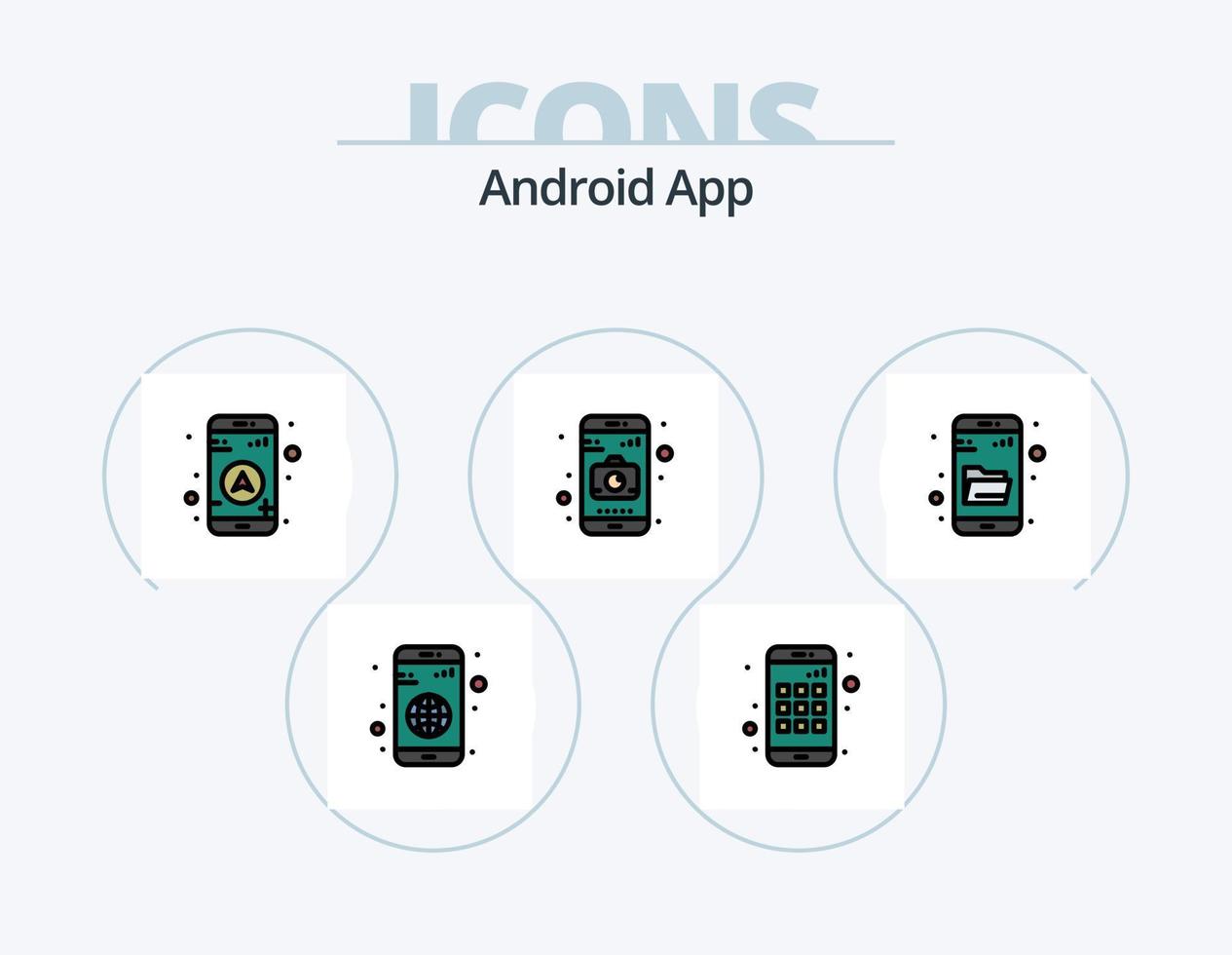 androide App linea pieno icona imballare 5 icona design. cartello. dati. informazione. Bluetooth. Telefono vettore