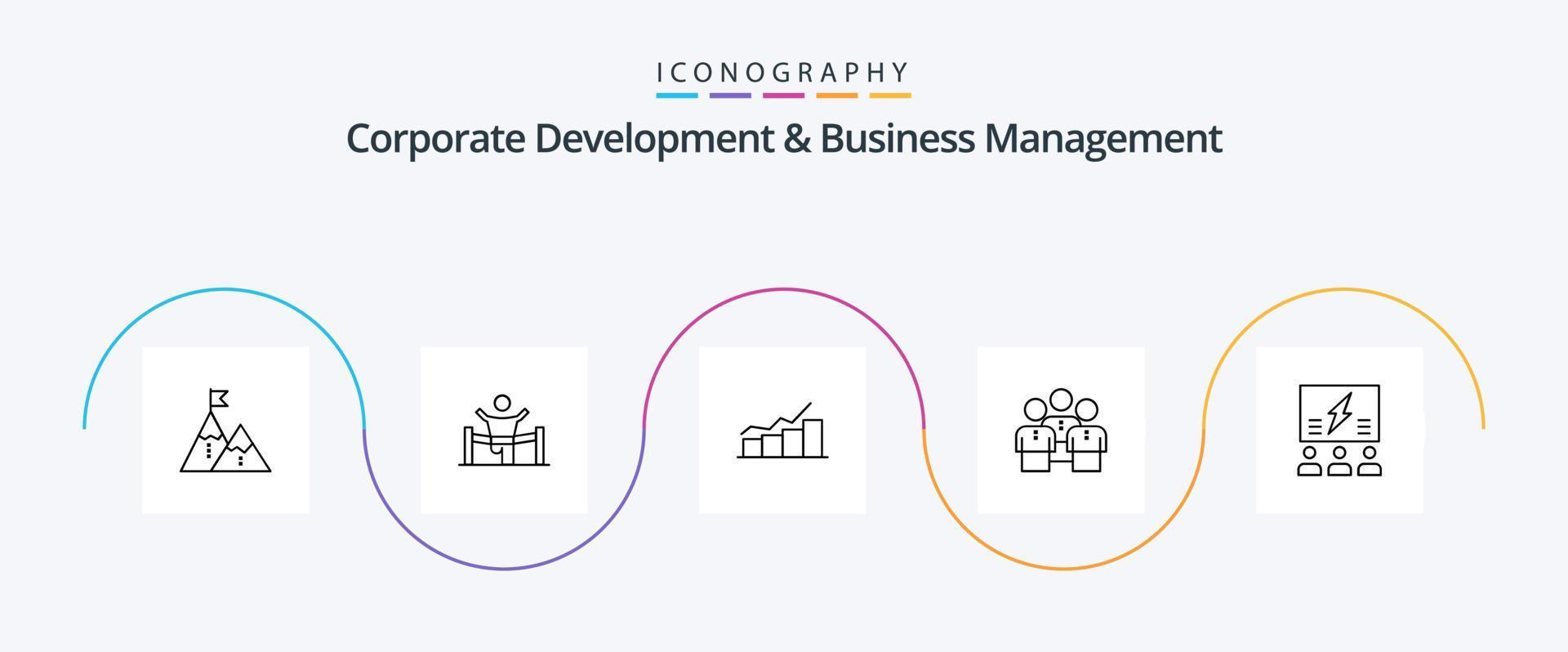 aziendale sviluppo e attività commerciale gestione linea 5 icona imballare Compreso diagramma di flusso. crescita. vincitore. gara. comando vettore