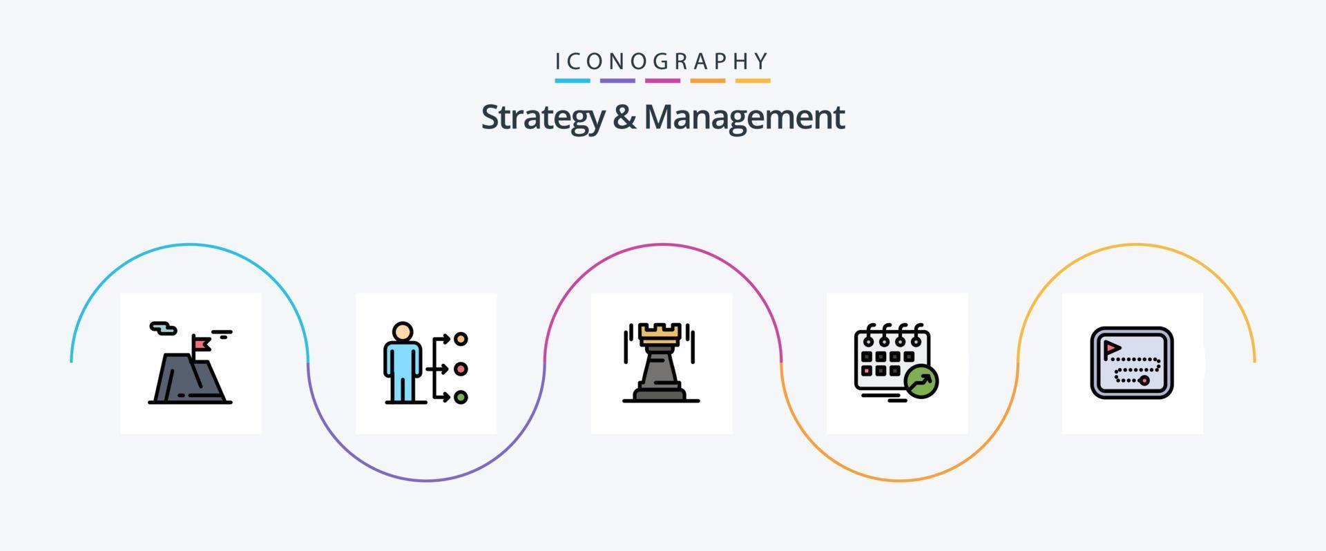 strategia e gestione linea pieno piatto 5 icona imballare Compreso Data. appuntamento. utente. forte. strategia vettore