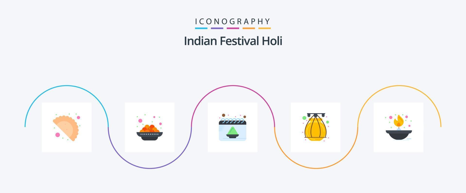 holi piatto 5 icona imballare Compreso lampada. fuoco. Data. luce. pentola vettore