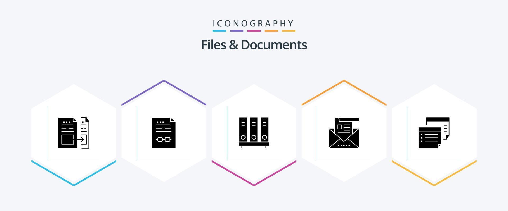 File e documenti 25 glifo icona imballare Compreso e-mail. indirizzo. contrarre. file. Banca dati vettore