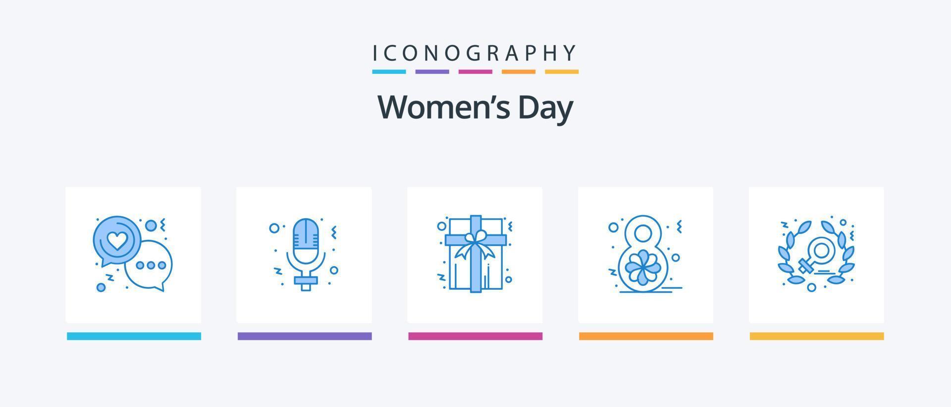 Da donna giorno blu 5 icona imballare Compreso potenza. celebrare. donne. donne giorno. otto. creativo icone design vettore
